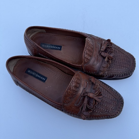 Bostonian Loafers Mens 7.5 Brown Woven Leather Kiltie Tassel Slip on Dress Shoes - Picture 3 of 9
